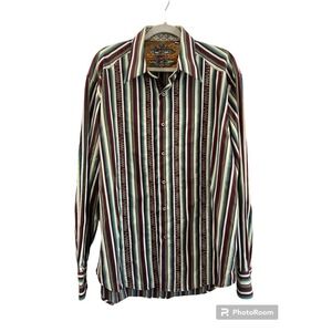 Robert Graham Mens XL Button‎ Down Long Sleeve Striped Shirt Colorful Accents